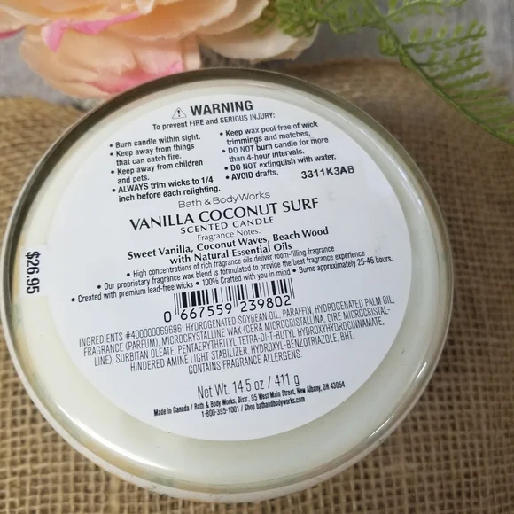 BBW Vanilla Coconut Surf 3 Wick Candle - Picture 5 of 6
